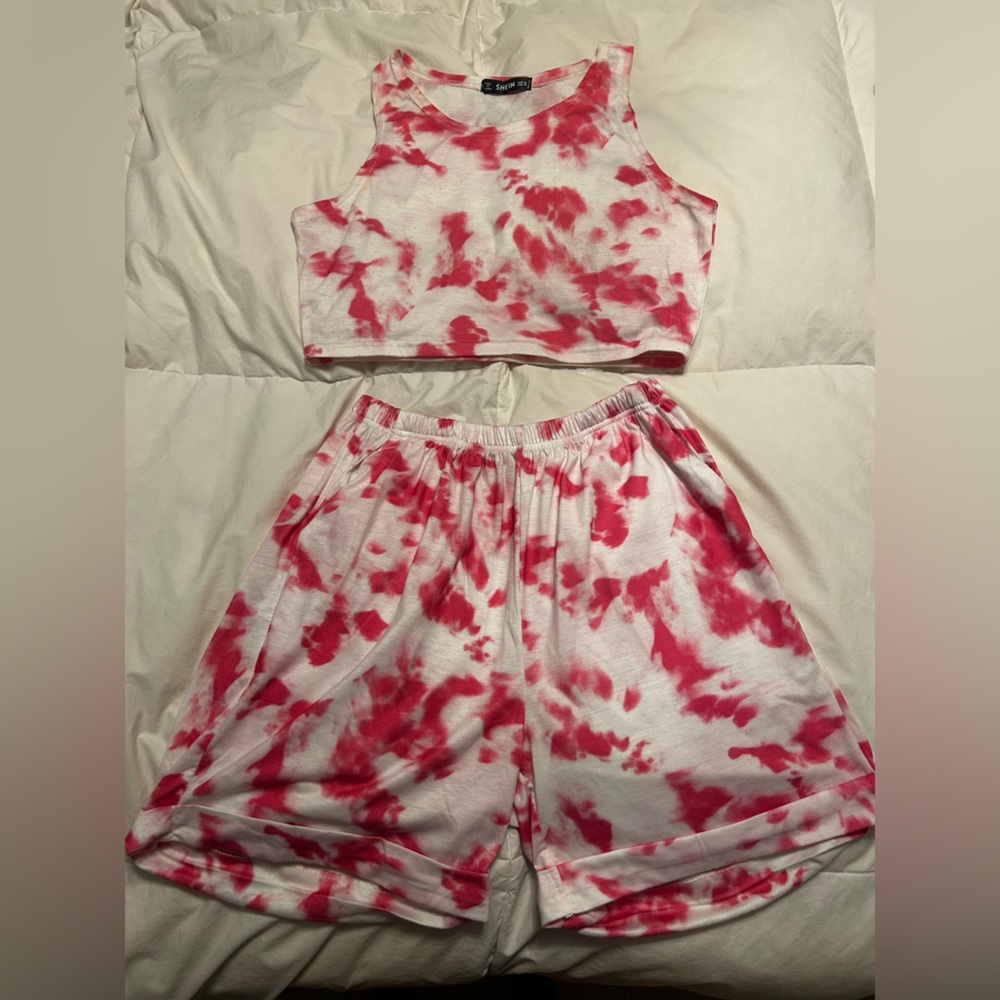WORN ONCE! Pink and White Tie-Dye Lounge Set